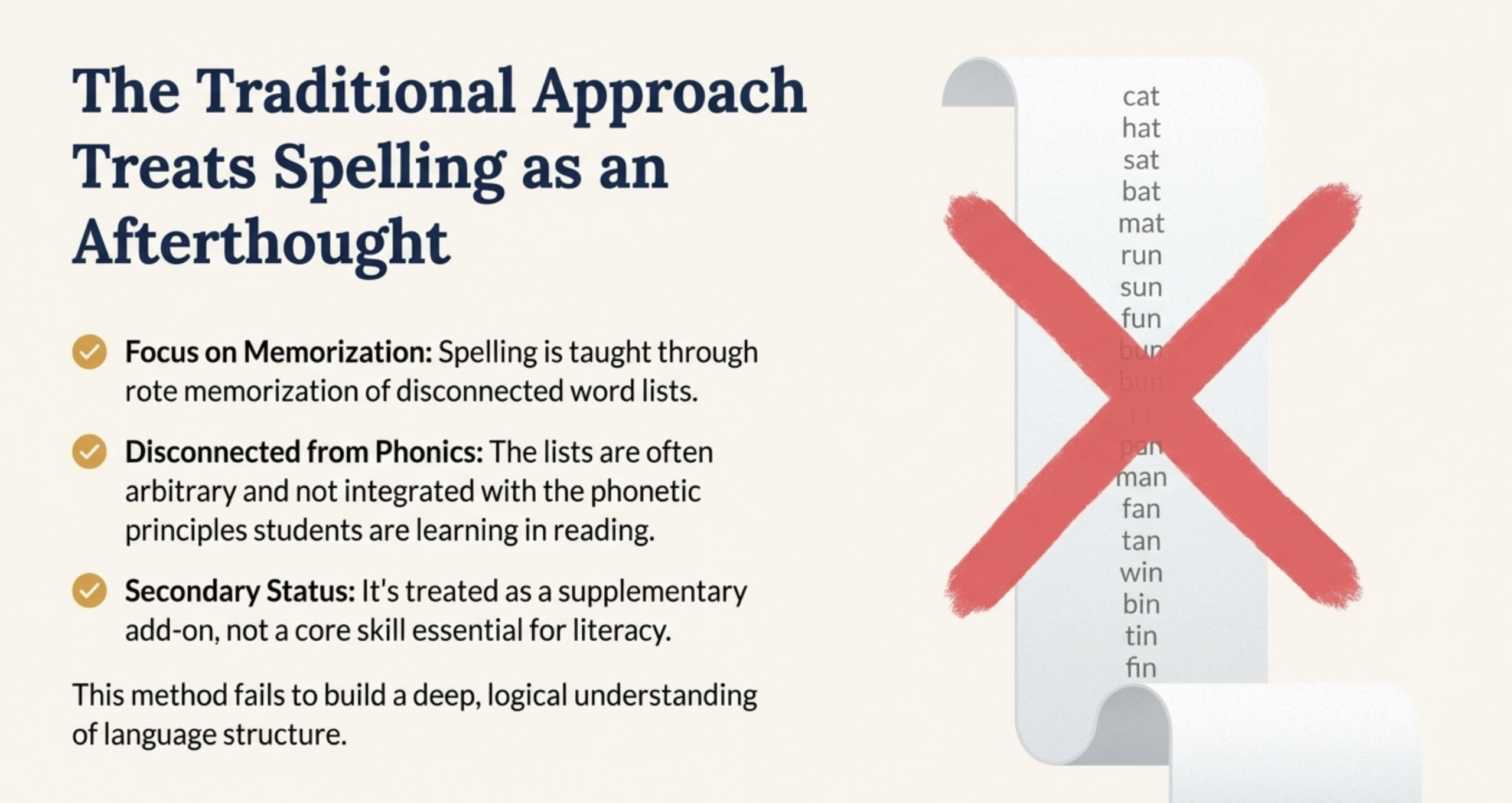 Traditional approach to spelling